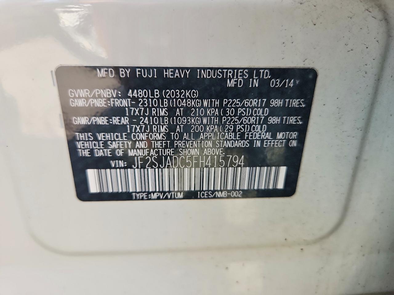 2015 Subaru Forester 2.5i Premium White vin: JF2SJADC5FH415794