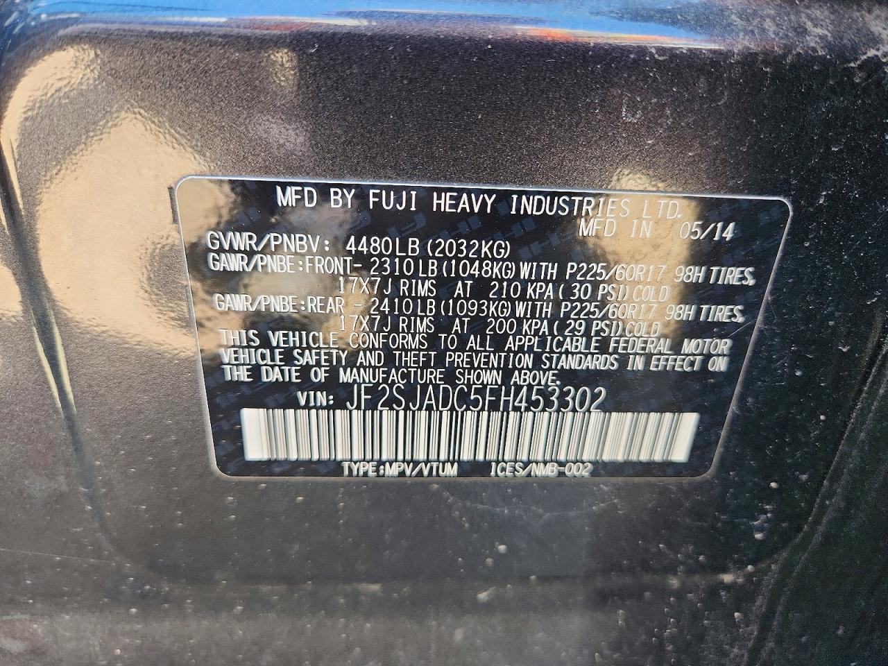 2015 Subaru Forester Blue vin: JF2SJADC5FH453302