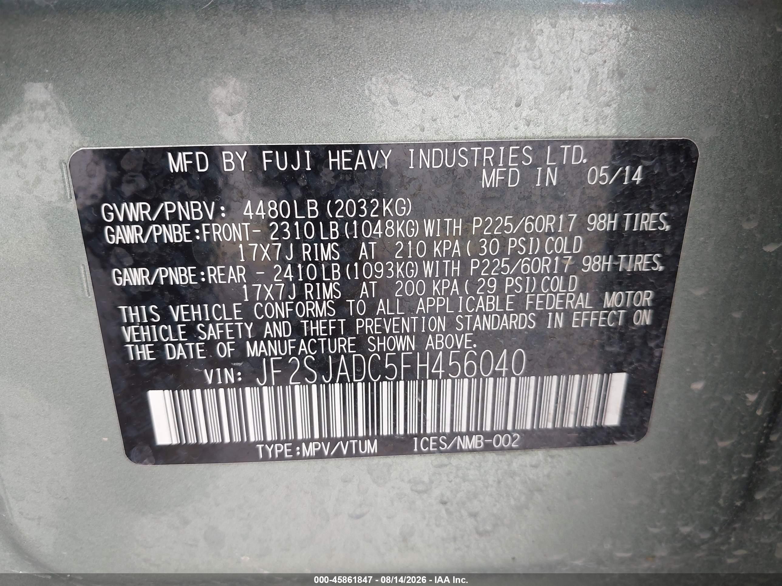 2015 Subaru Forester 2.5i Premium Зеленый vin: JF2SJADC5FH456040