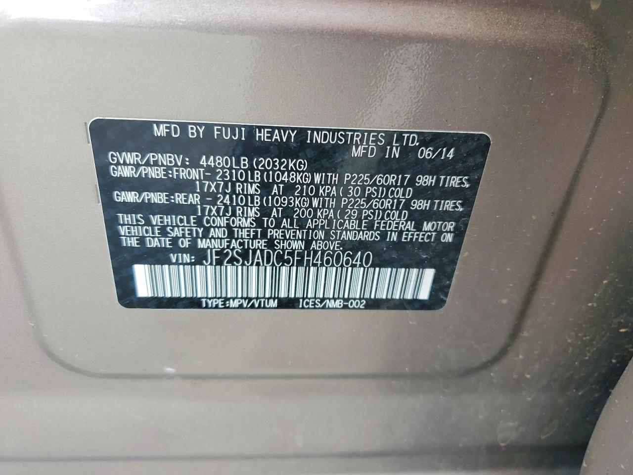 2015 Subaru Forester 2.5i Premium Желто-коричневый vin: JF2SJADC5FH460640