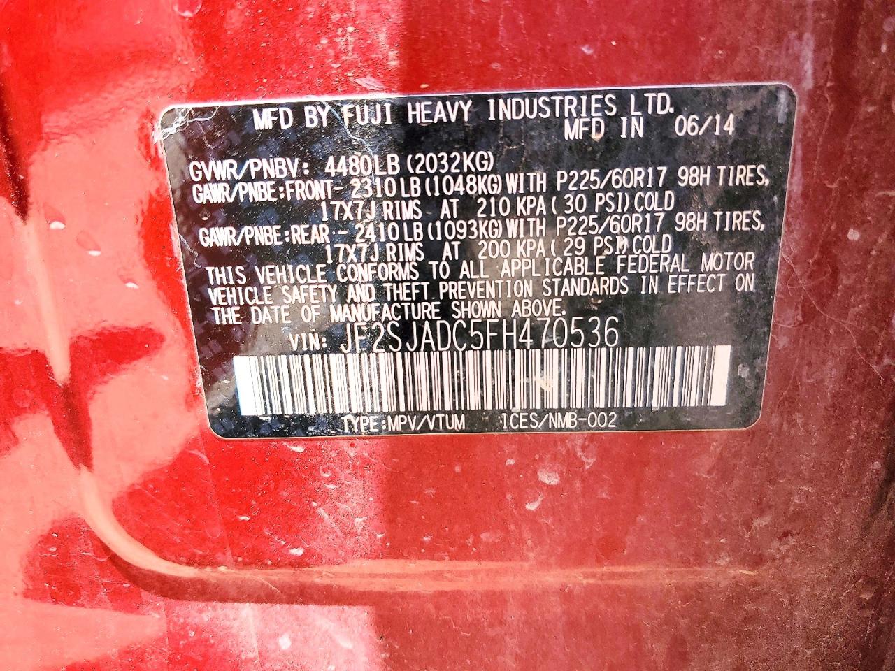 2015 Subaru Forester 2.5i Premium Red vin: JF2SJADC5FH470536