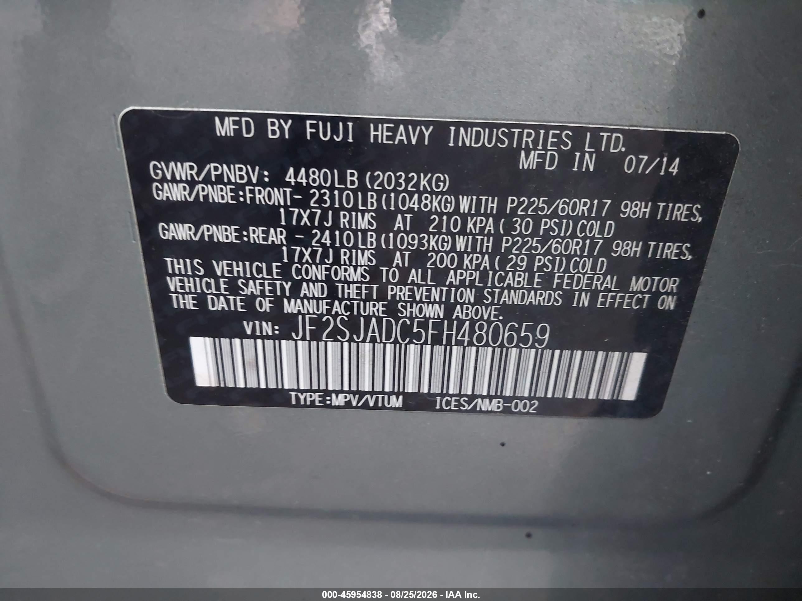 2015 Subaru Forester 2.5i Premium Green vin: JF2SJADC5FH480659
