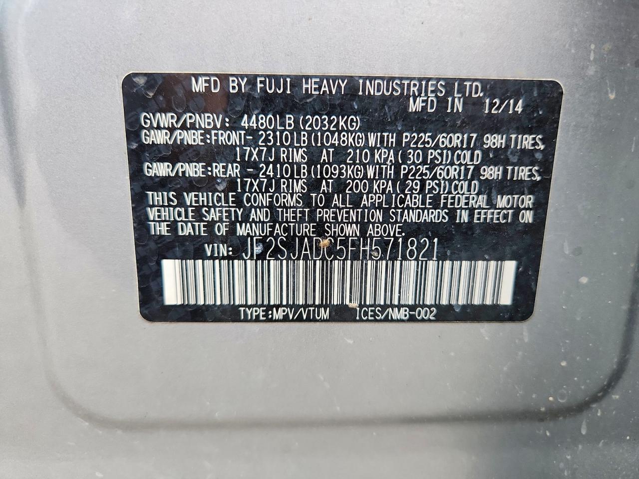 2015 Subaru Forester 2.5i Premium Серебряный vin: JF2SJADC5FH571821
