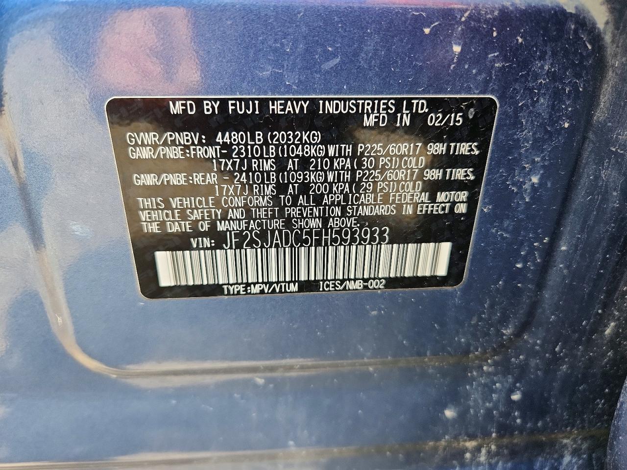 2015 Subaru Forester 2.5i Premium Blue vin: JF2SJADC5FH593933