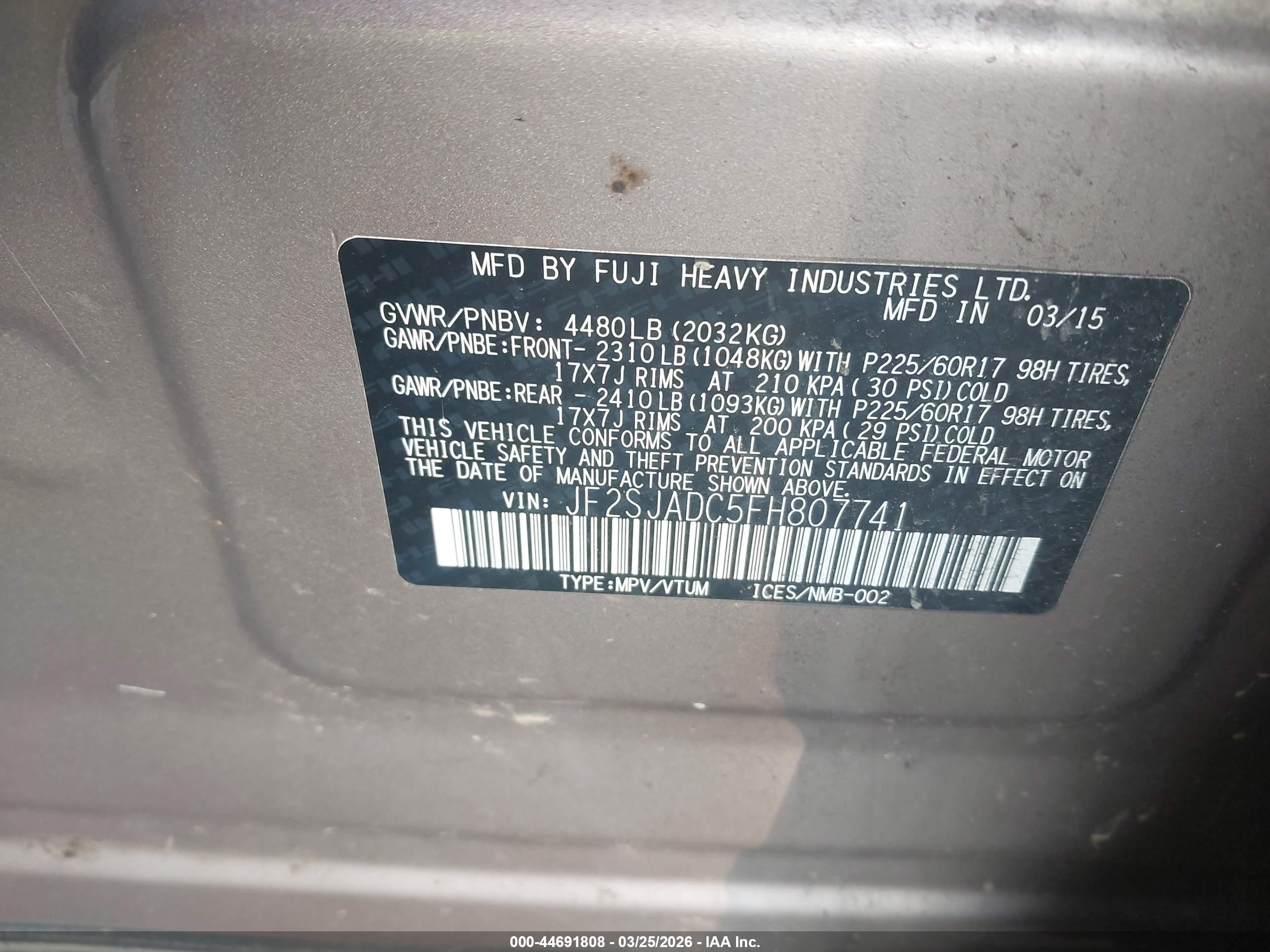 2015 Subaru Forester 2.5i Premium Gold vin: JF2SJADC5FH807741