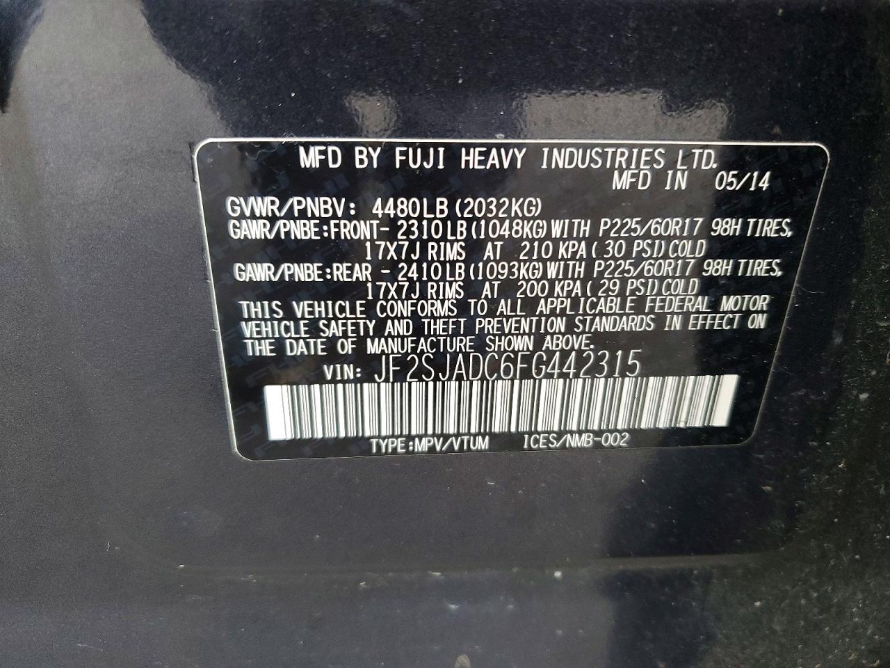 2015 Subaru Forester 2.5i Premium Gray vin: JF2SJADC6FG442315