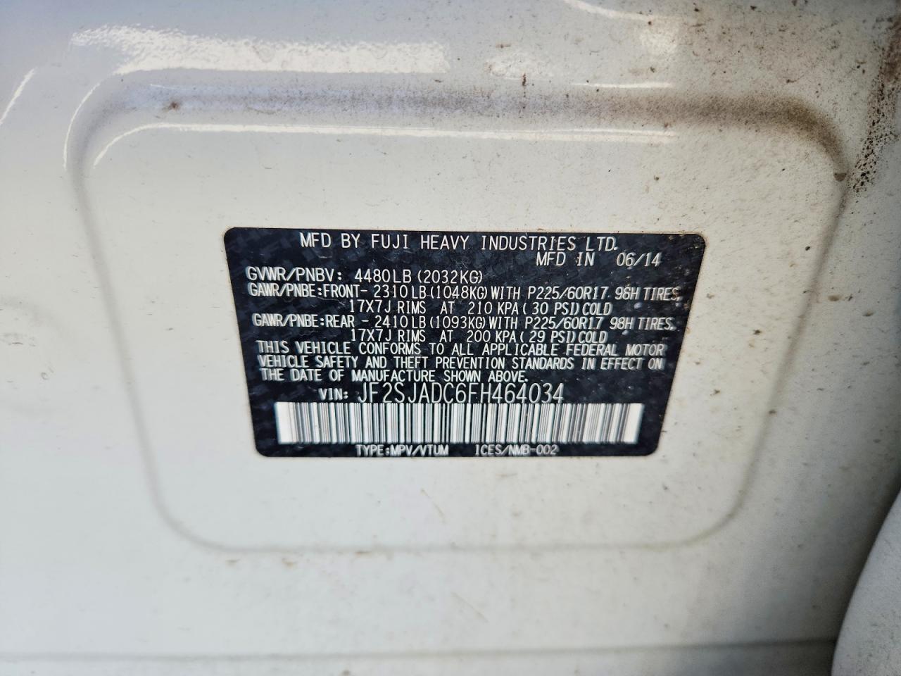 2015 Subaru Forester 2.5i Premium White vin: JF2SJADC6FH464034