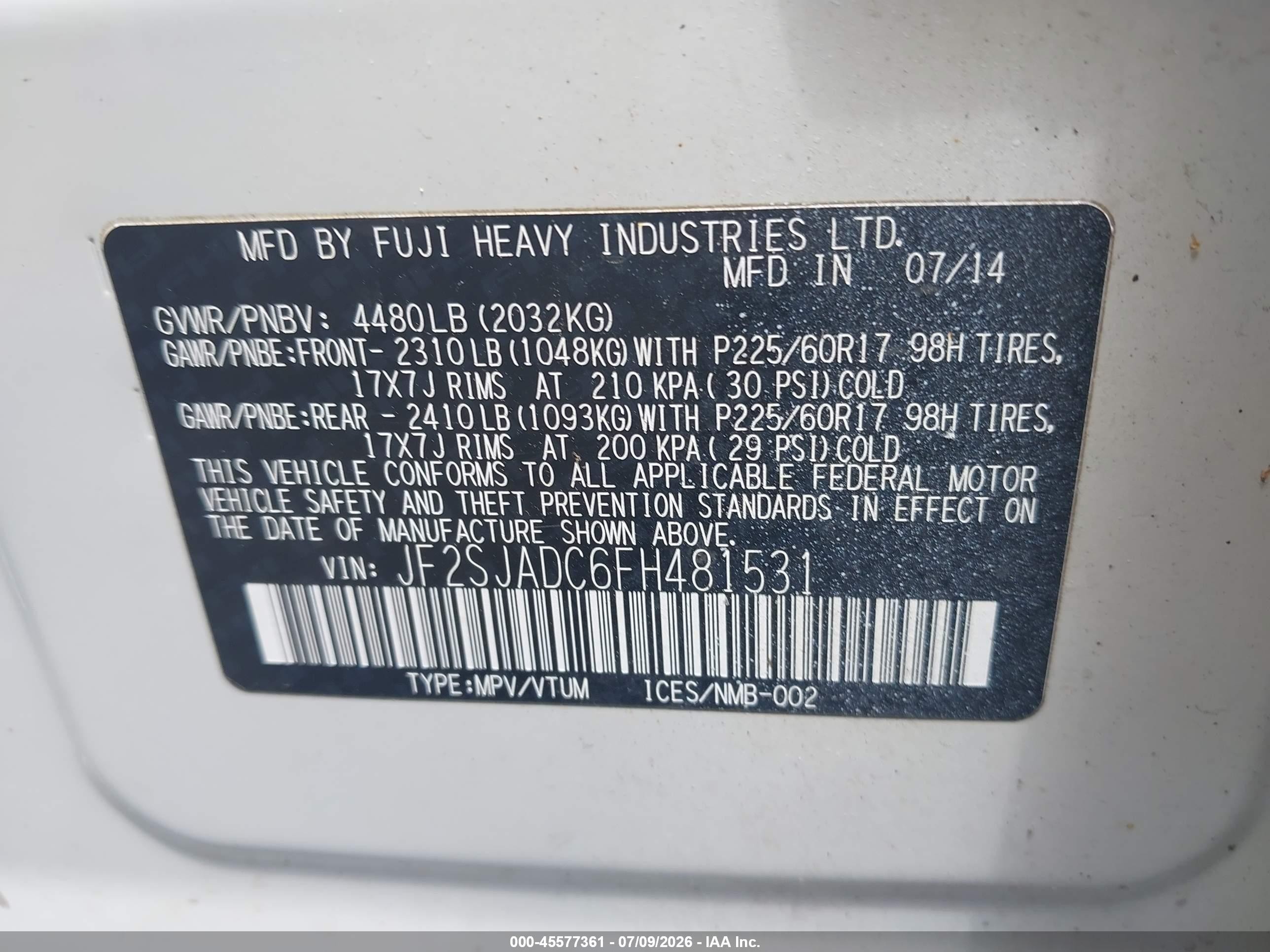 2015 Subaru Forester 2.5i Premium White vin: JF2SJADC6FH481531