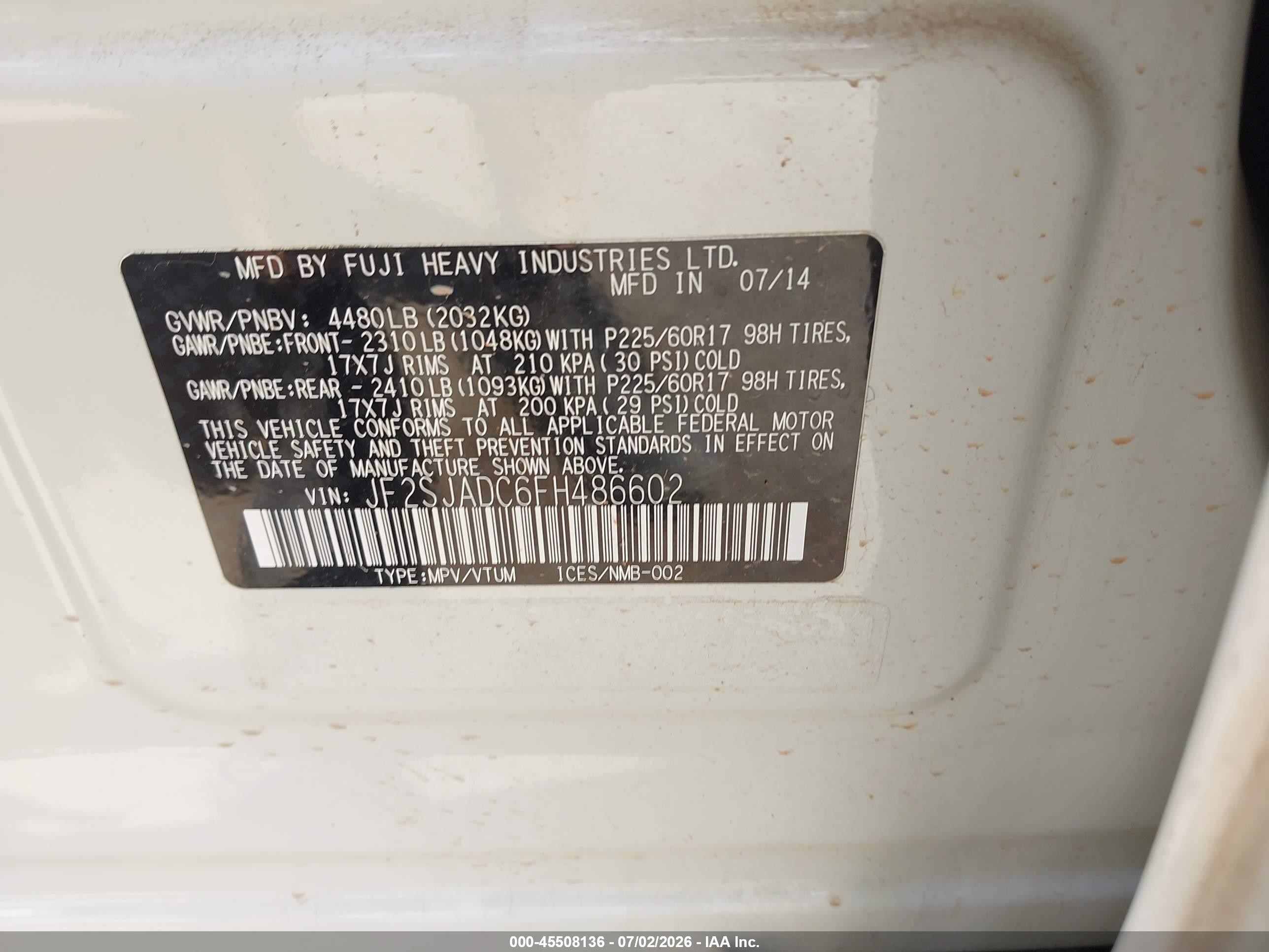 2015 Subaru Forester 2.5i Premium White vin: JF2SJADC6FH486602