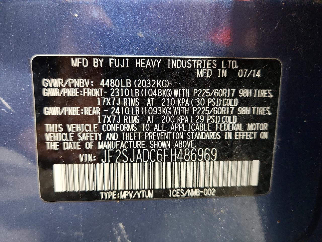 2015 Subaru Forester 2.5i Premium Blue vin: JF2SJADC6FH486969