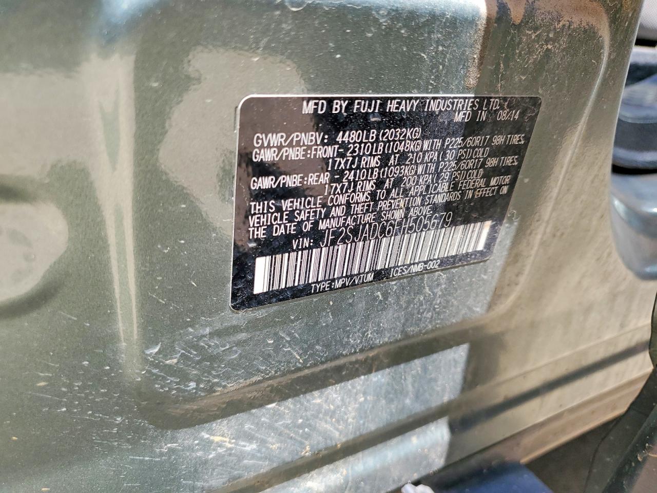 2015 Subaru Forester 2.5i Premium Green vin: JF2SJADC6FH505679