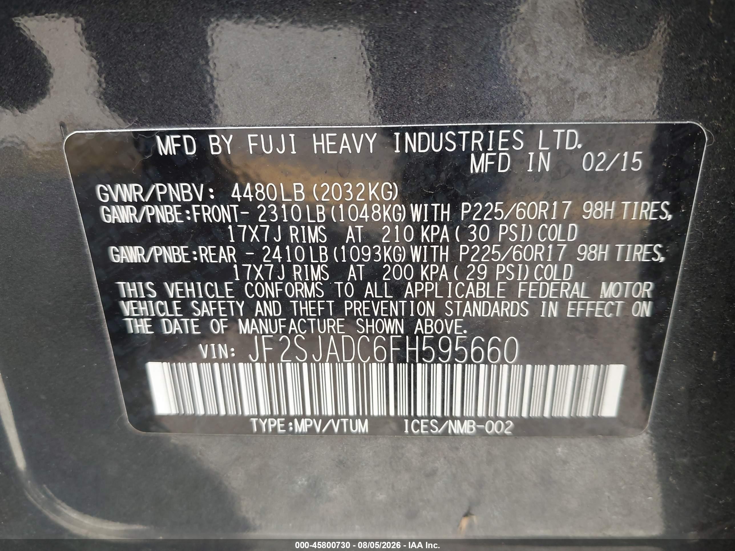 2015 Subaru Forester 2.5i Premium Gray vin: JF2SJADC6FH595660