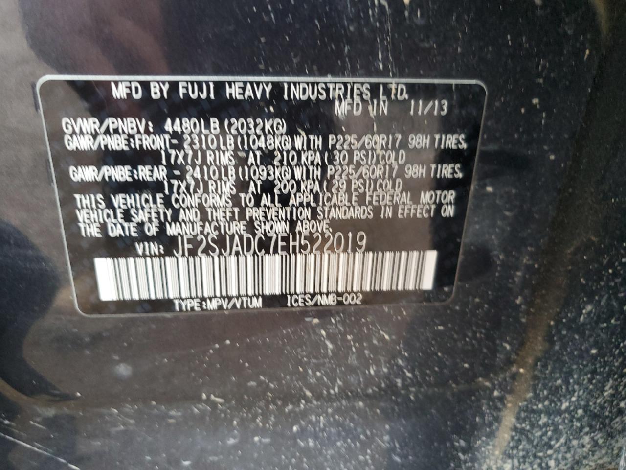 2014 Subaru Forester 2.5i Premium Угольный vin: JF2SJADC7EH522019