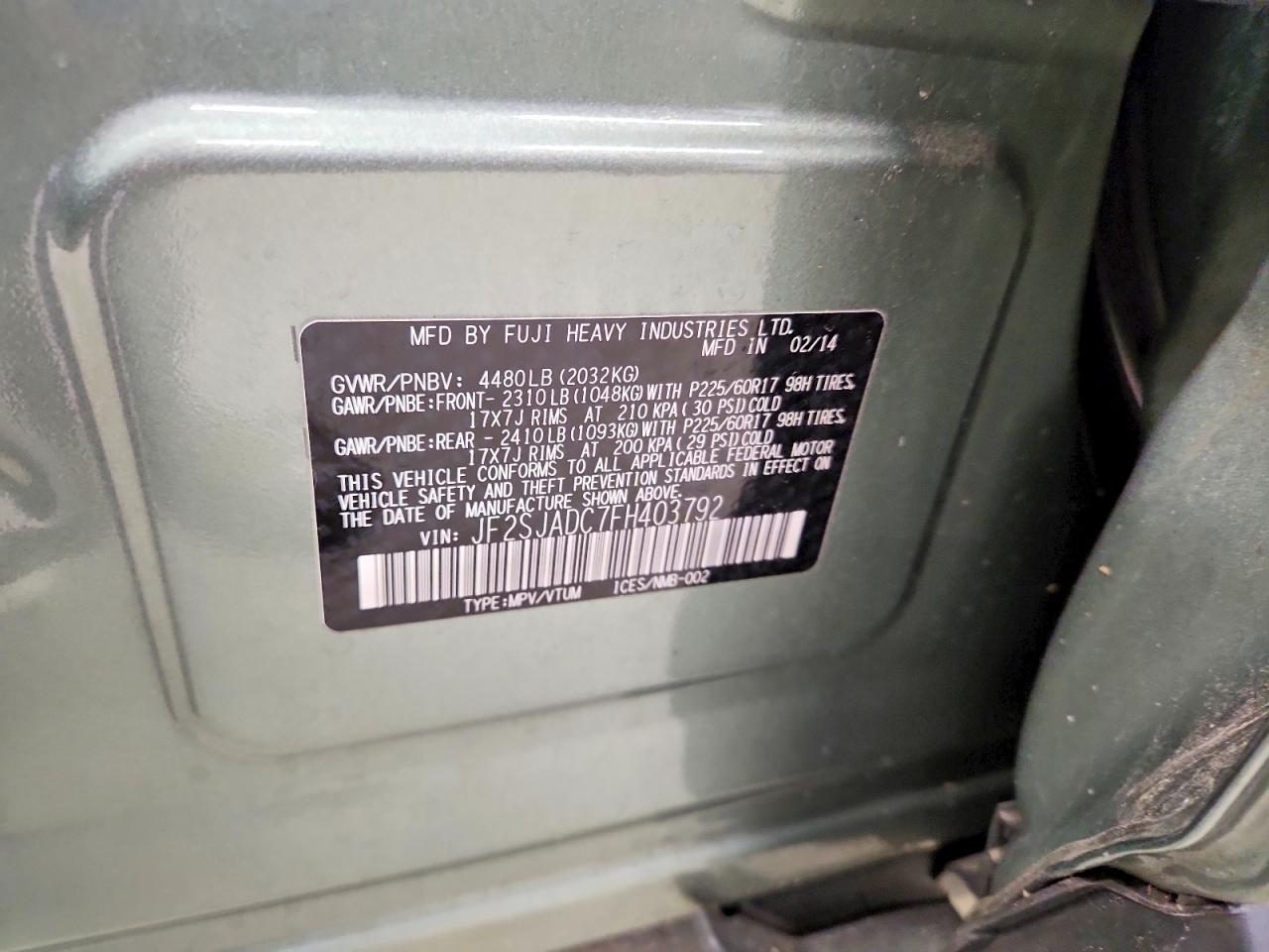 2015 Subaru Forester 2.5i Premium Green vin: JF2SJADC7FH403792