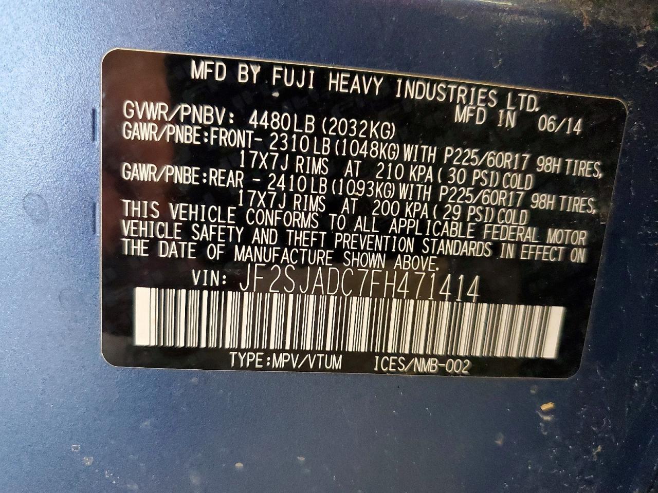 2015 Subaru Forester 2.5i Premium Blue vin: JF2SJADC7FH471414
