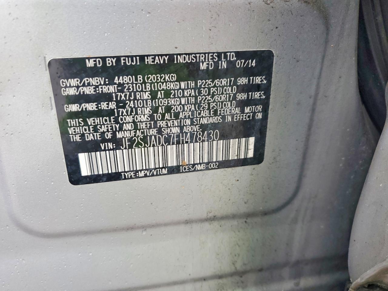 2015 Subaru Forester Premier Silver vin: JF2SJADC7FH478430