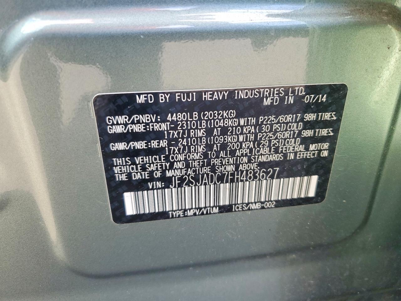 2015 Subaru Forester Green vin: JF2SJADC7FH483627