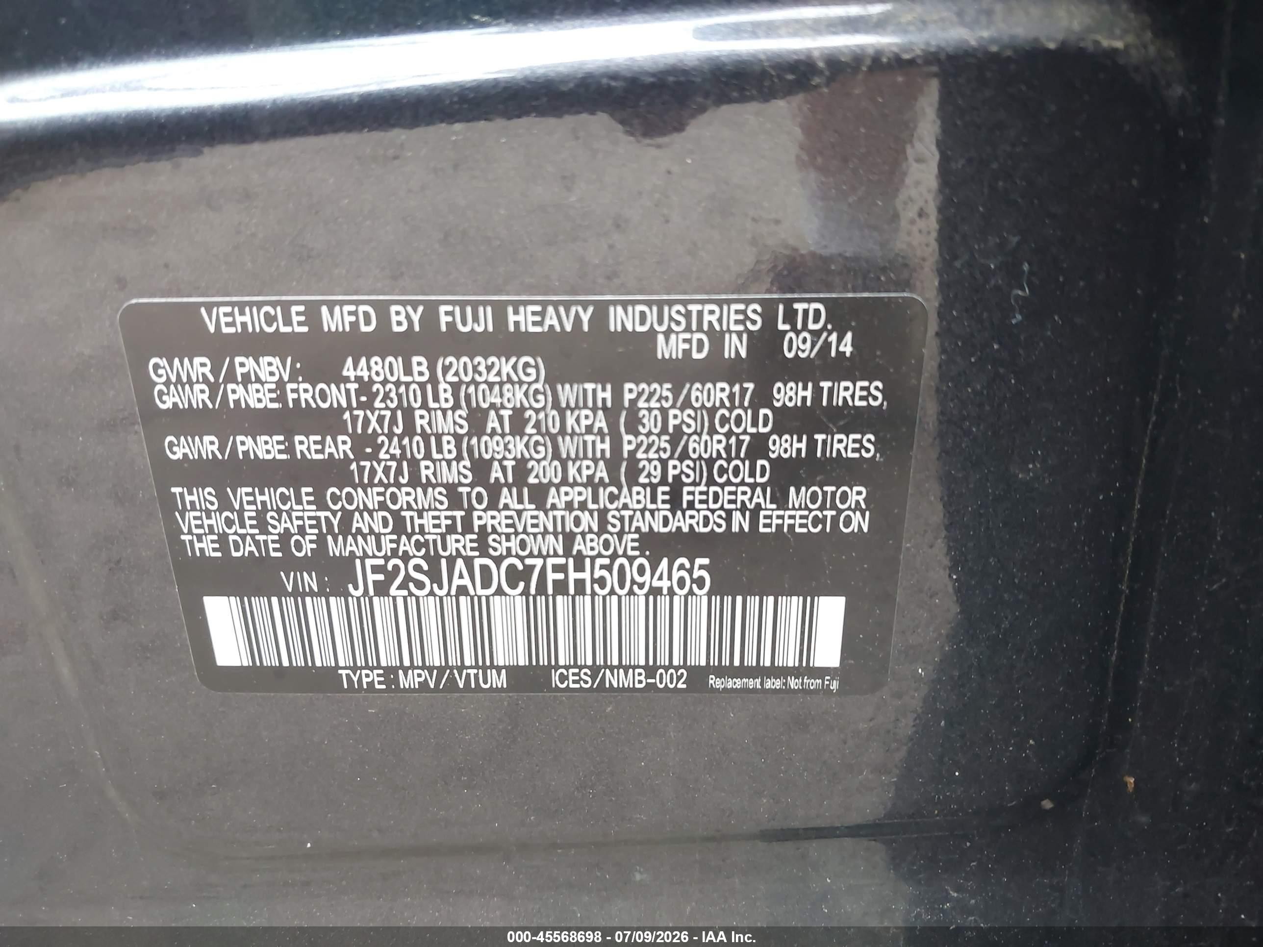2015 Subaru Forester 2.5i Premium Черный vin: JF2SJADC7FH509465