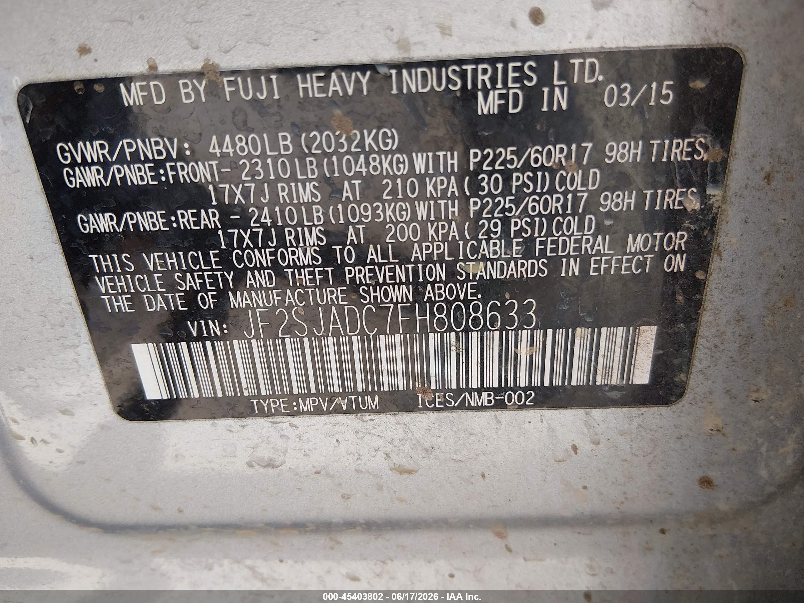 2015 Subaru Forester 2.5i Premium Синий vin: JF2SJADC7FH808633
