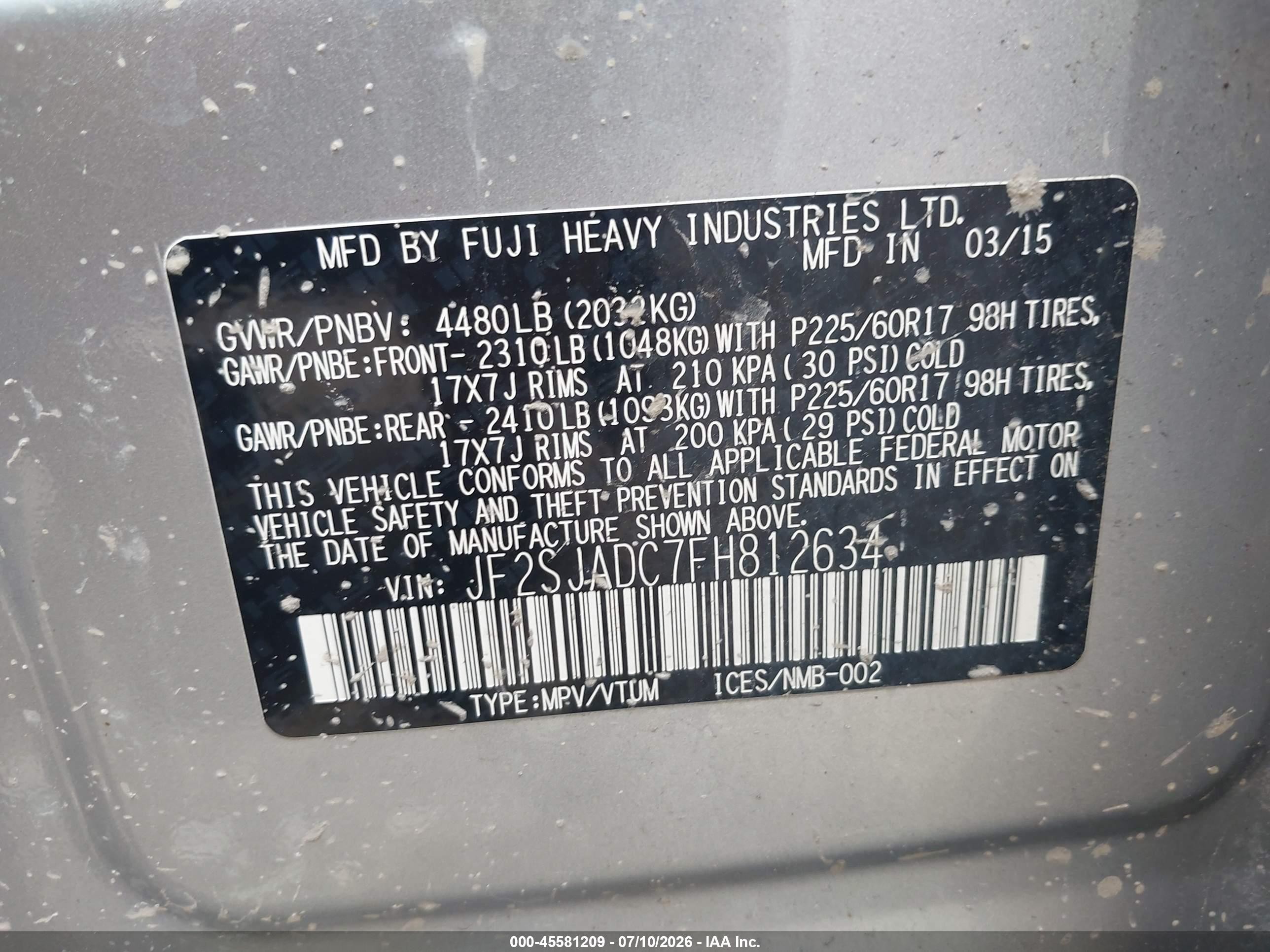 2015 Subaru Forester 2.5i Premium Silver vin: JF2SJADC7FH812634