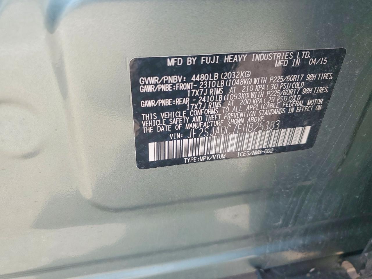 2015 Subaru Forester 2.5i Premium Green vin: JF2SJADC7FH825383