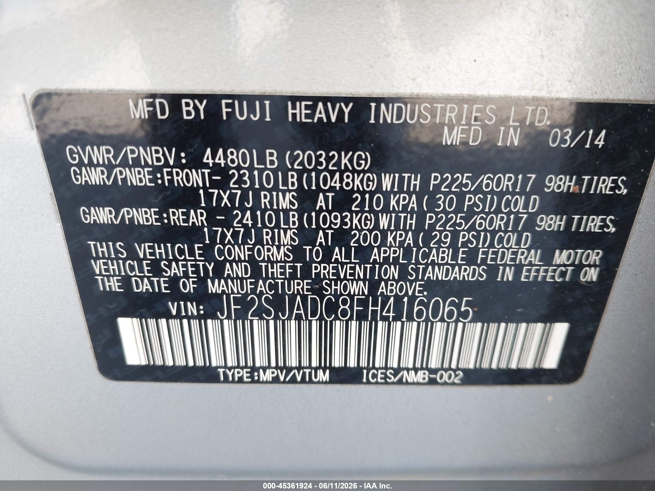 2015 Subaru Forester 2.5i Premium Silver vin: JF2SJADC8FH416065