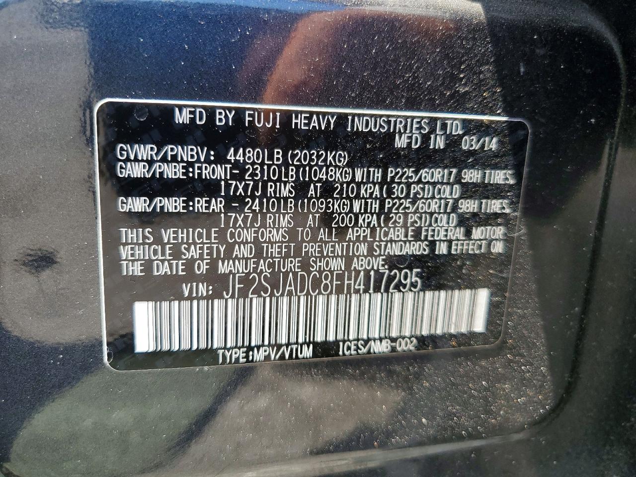 2015 Subaru Forester 2.5i Premium Charcoal vin: JF2SJADC8FH417295