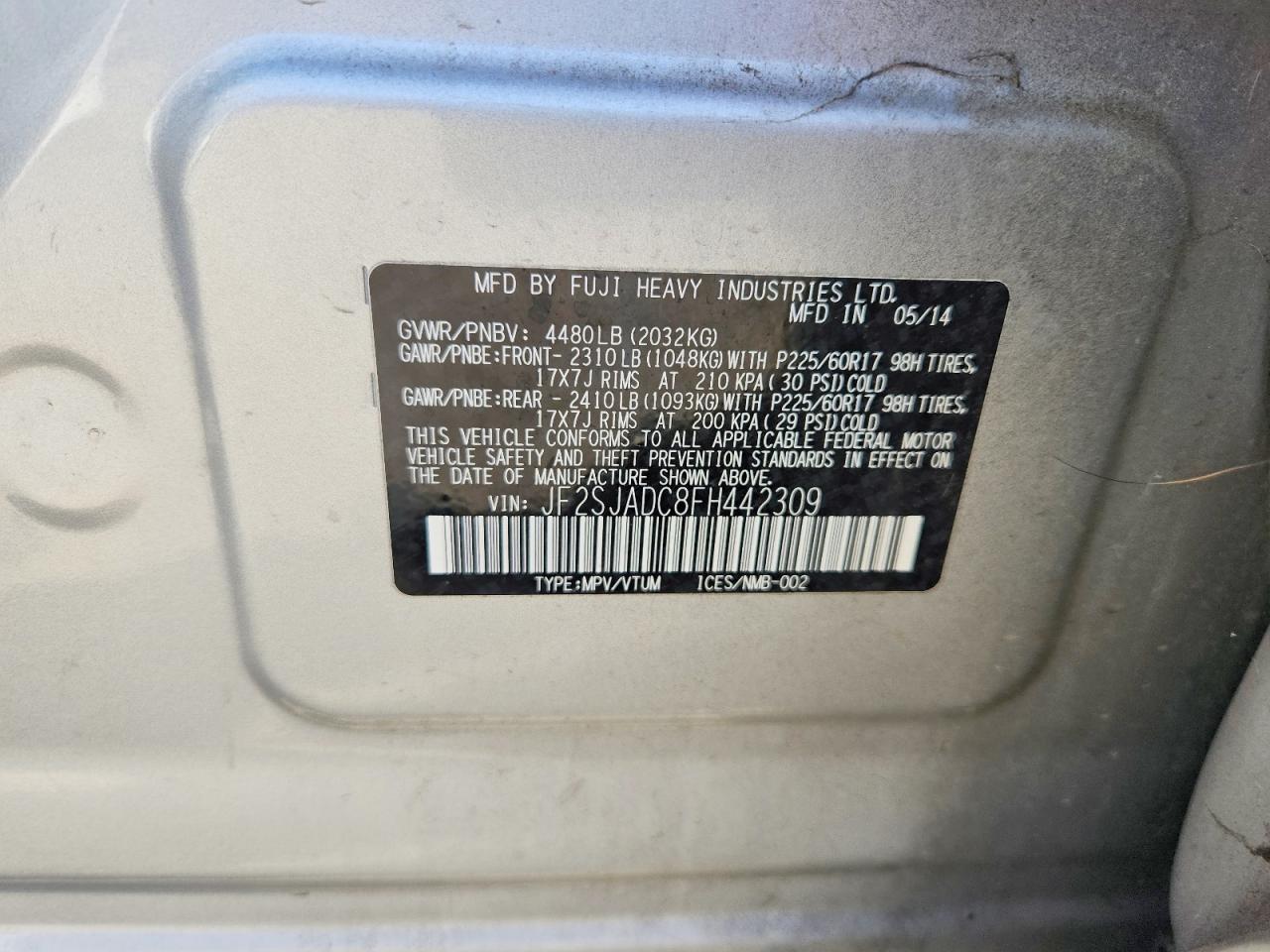 2015 Subaru Forester 2.5i Premium Silver vin: JF2SJADC8FH442309