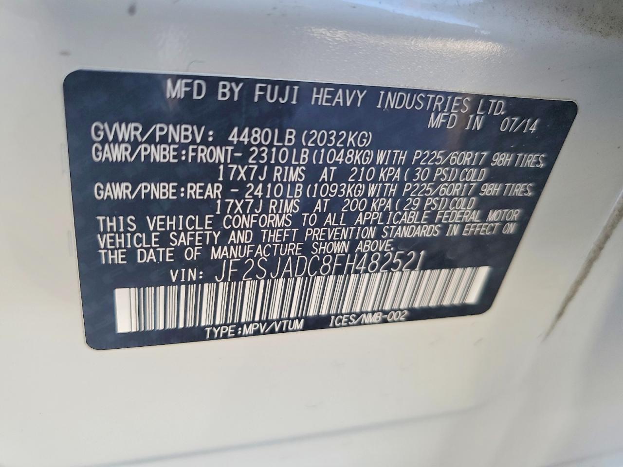 2015 Subaru Forester 2.5i Premium White vin: JF2SJADC8FH482521