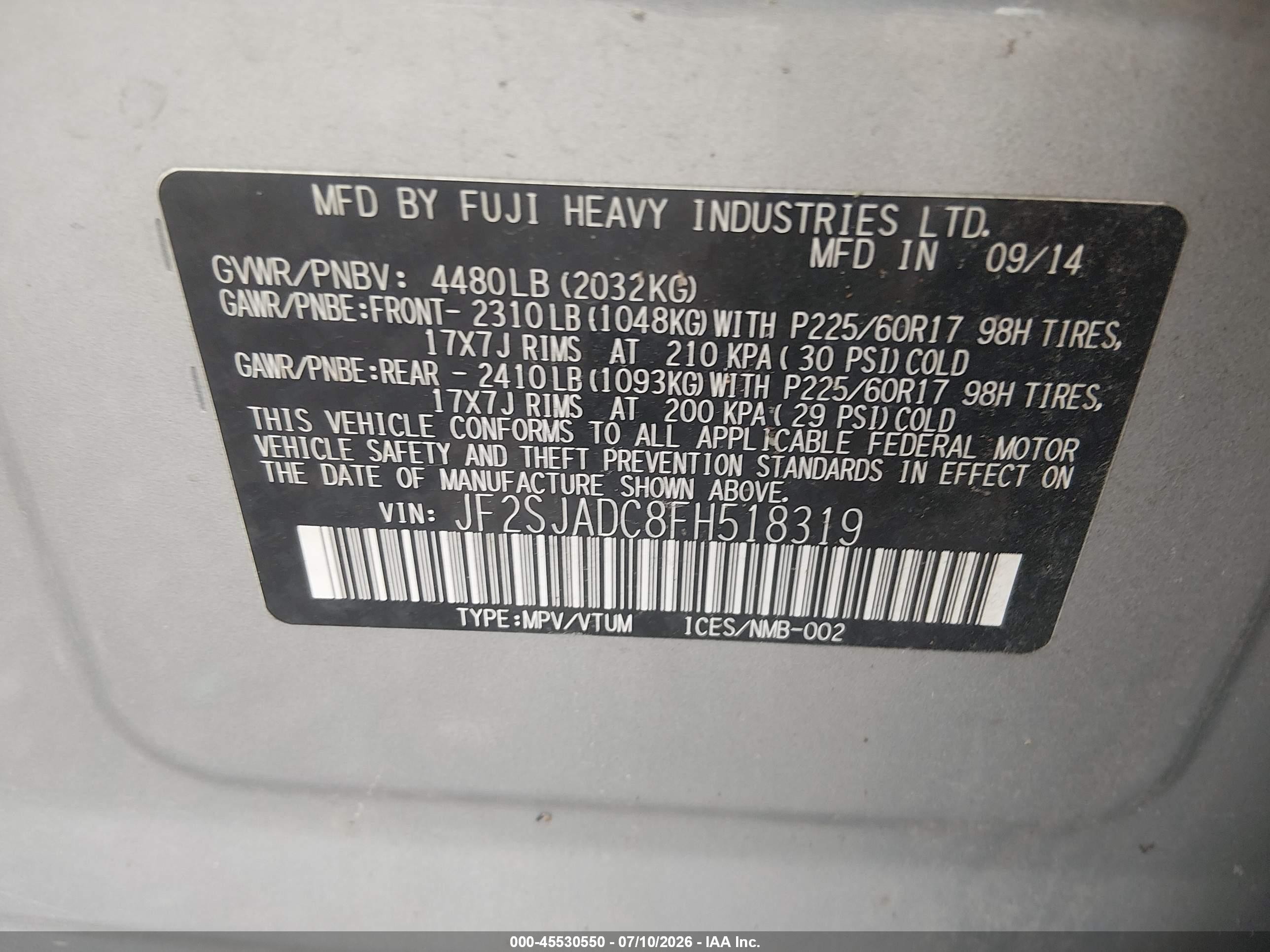 2015 Subaru Forester 2.5i Premium Silver vin: JF2SJADC8FH518319