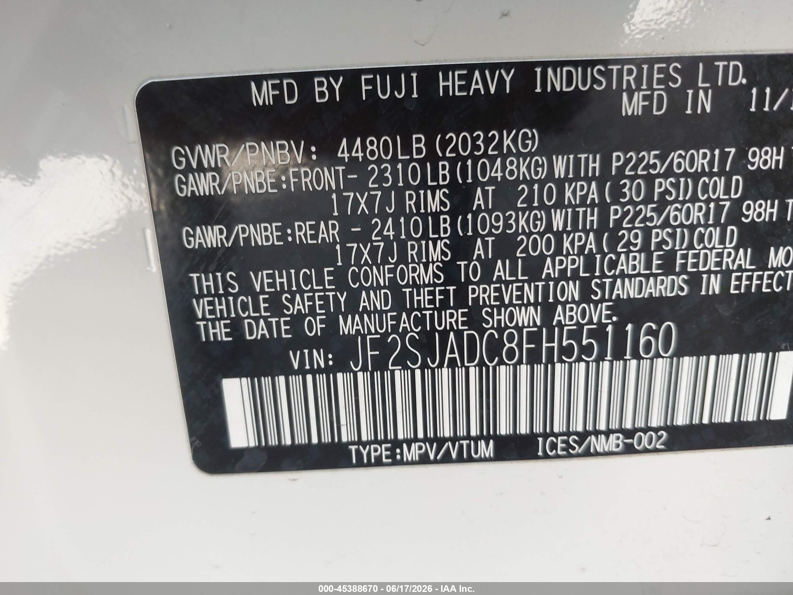 2015 Subaru Forester 2.5i Premium White vin: JF2SJADC8FH551160
