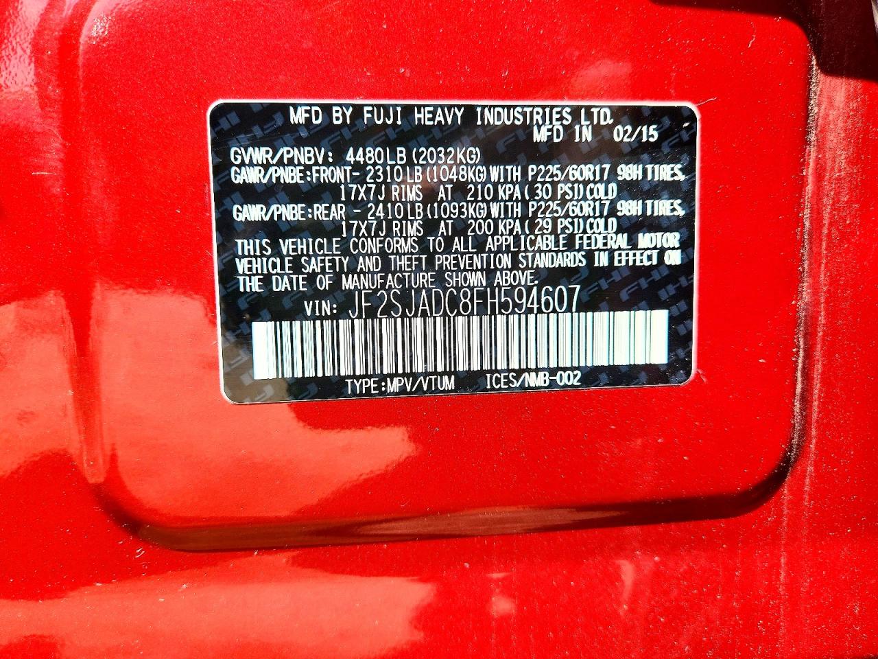 2015 Subaru Forester 2.5i Premium Красный vin: JF2SJADC8FH594607