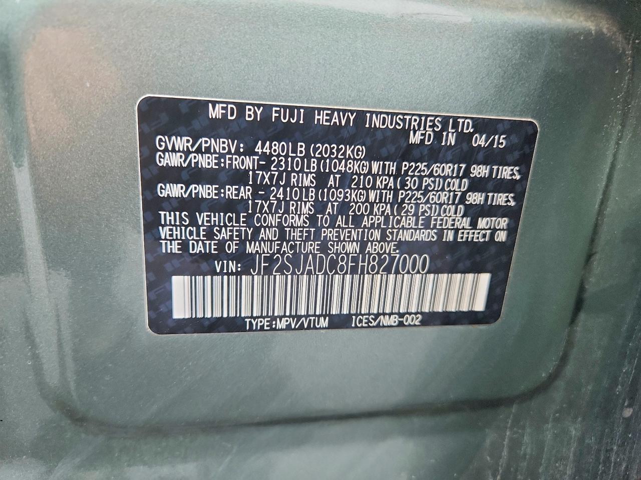 2015 Subaru Forester 2.5i Premium Green vin: JF2SJADC8FH827000