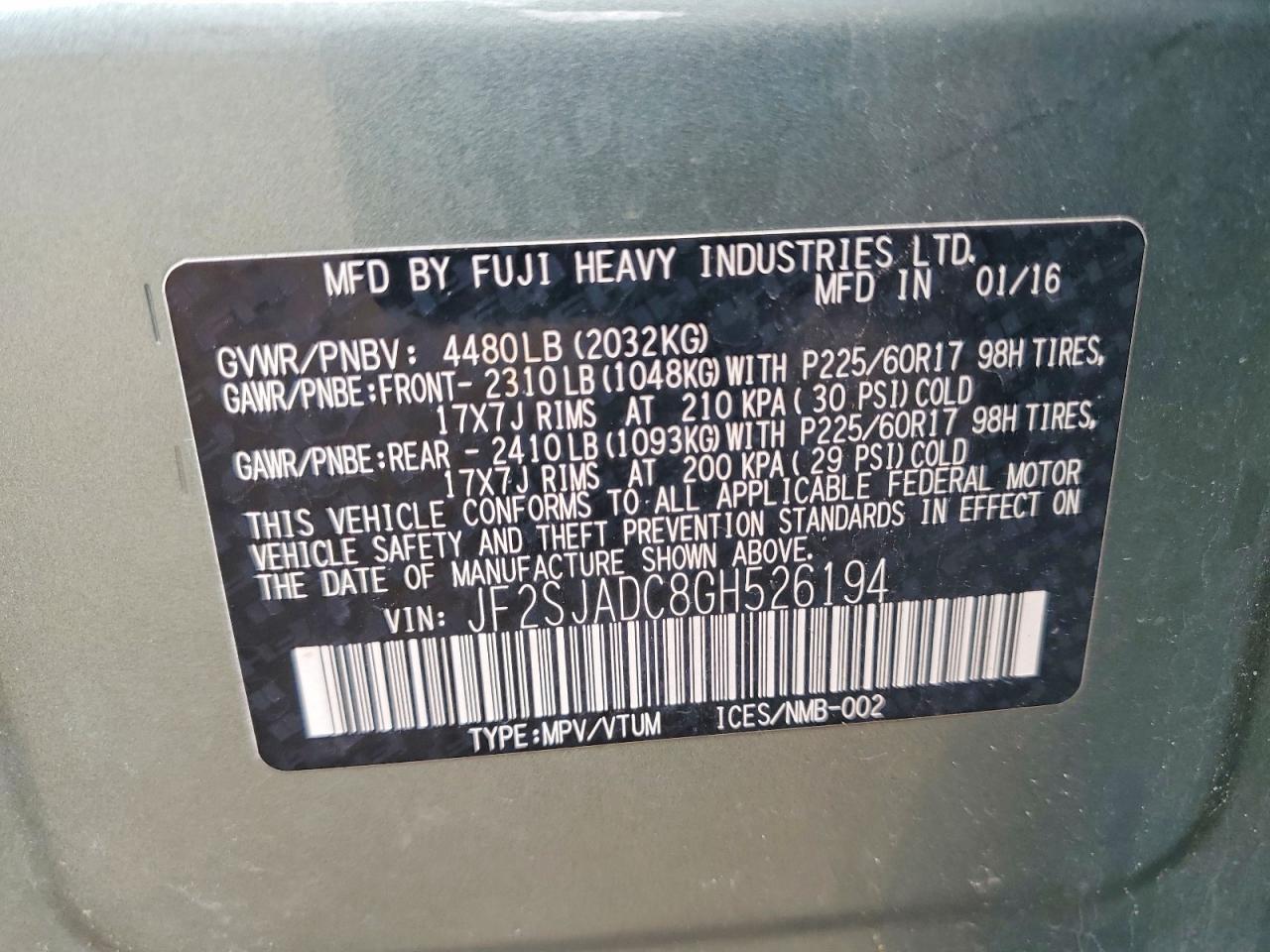 2016 Subaru Forester 2.5i Premium Green vin: JF2SJADC8GH526194