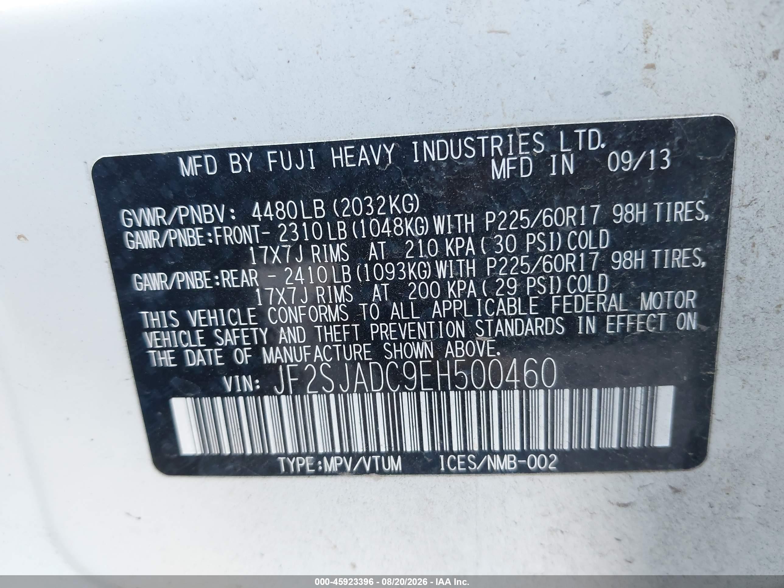 2014 Subaru Forester 2.5i Premium White vin: JF2SJADC9EH500460