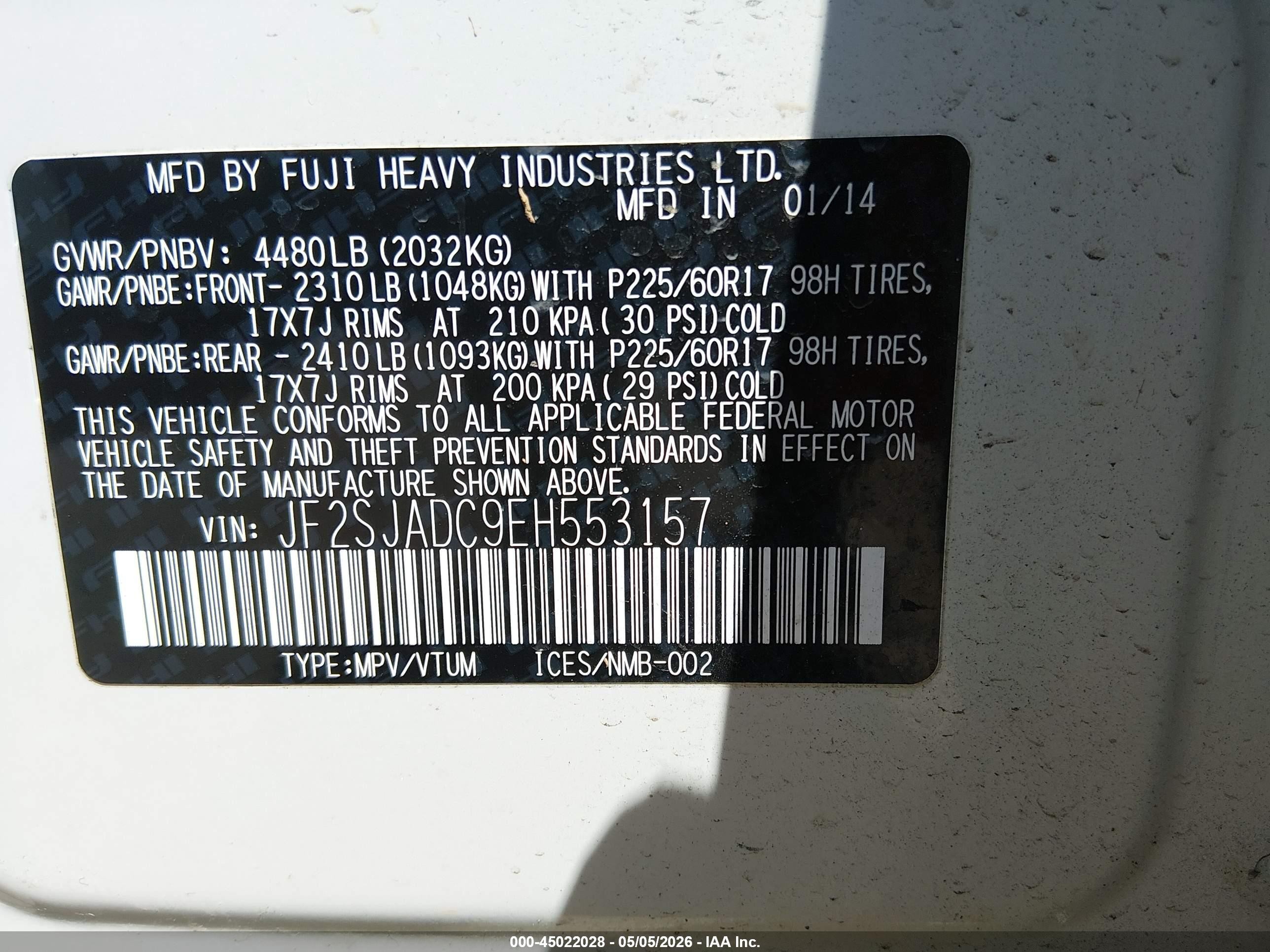 2014 Subaru Forester 2.5i Premium White vin: JF2SJADC9EH553157