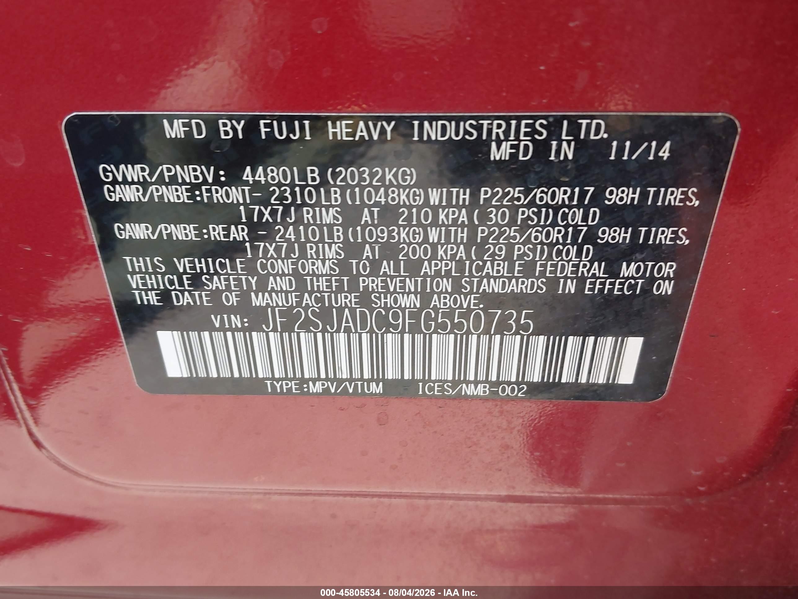 2015 Subaru Forester 2.5i Premium Red vin: JF2SJADC9FG550735