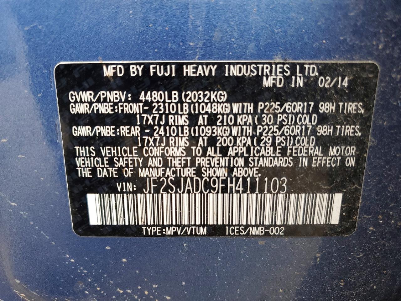 2015 Subaru Forester 2.5i Premium Blue vin: JF2SJADC9FH411103