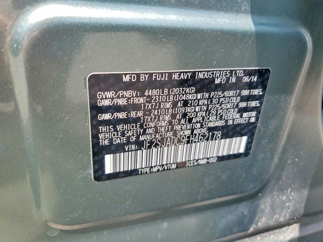 2015 Subaru Forester 2.5i Premium Teal vin: JF2SJADC9FH462178