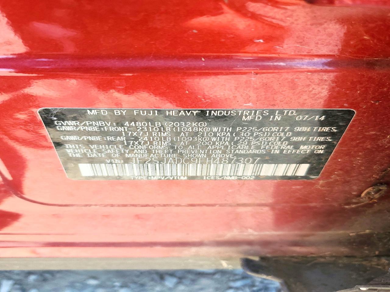 2015 Subaru Forester 2.5i Premium Red vin: JF2SJADC9FH487307