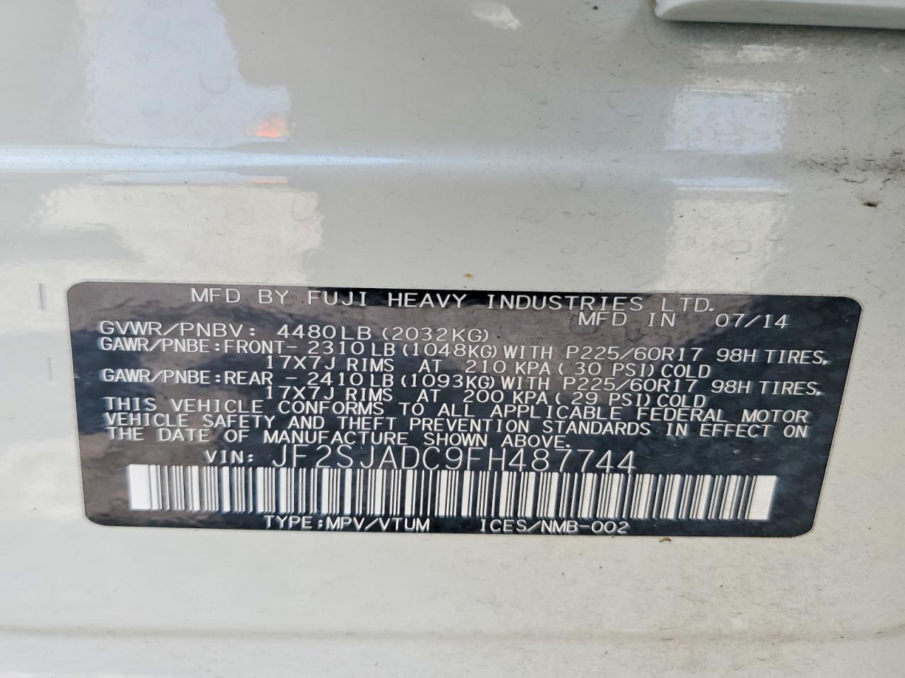 2015 Subaru Forester 2.5i Premium Белый vin: JF2SJADC9FH487744