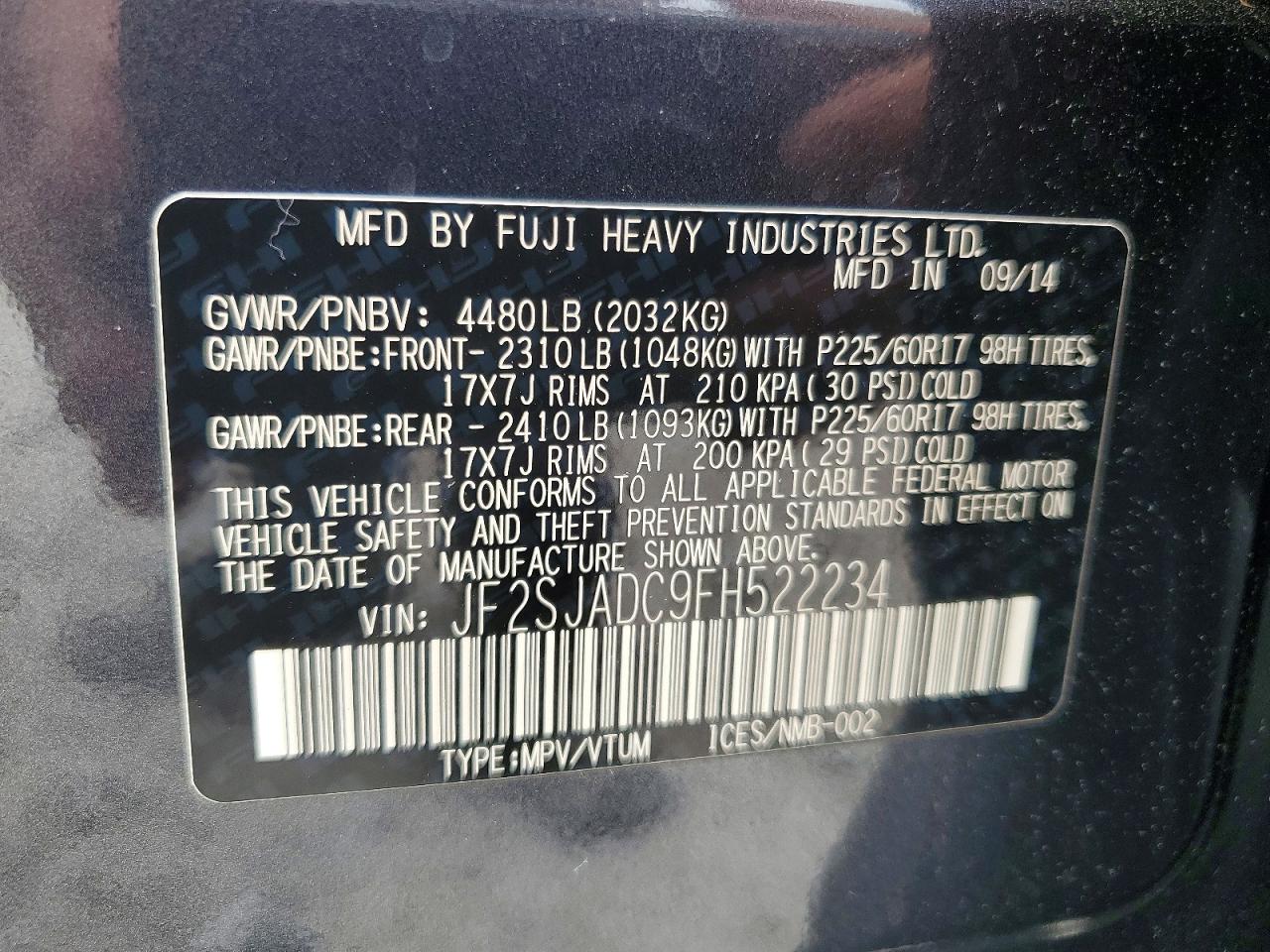 2015 Subaru Forester Gray vin: JF2SJADC9FH522234