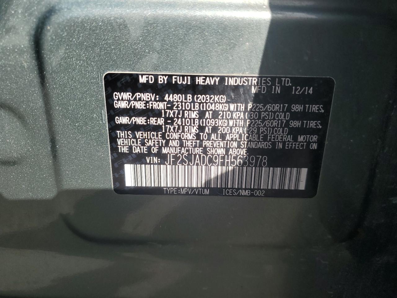 2015 Subaru Forester 2.5i Premium Green vin: JF2SJADC9FH563978