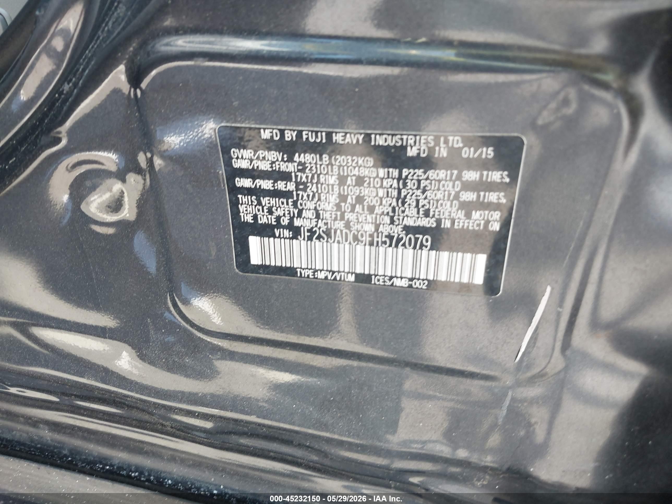 2015 Subaru Forester 2.5i Premium Gray vin: JF2SJADC9FH572079