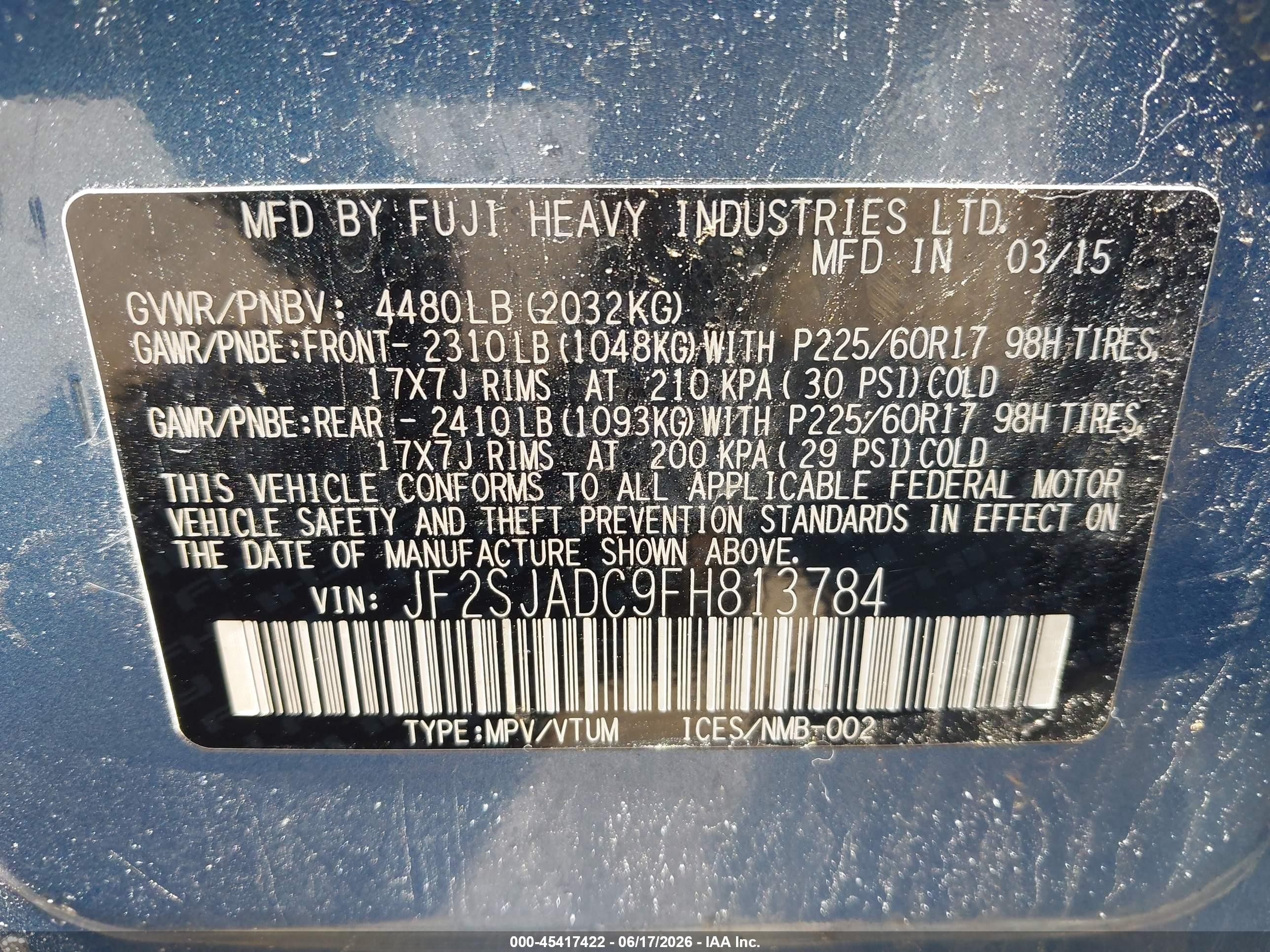 2015 Subaru Forester 2.5i Premium Blue vin: JF2SJADC9FH813784