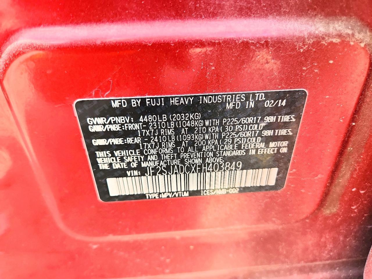 2015 Subaru Forester 2.5i Premium Red vin: JF2SJADCXFH403849