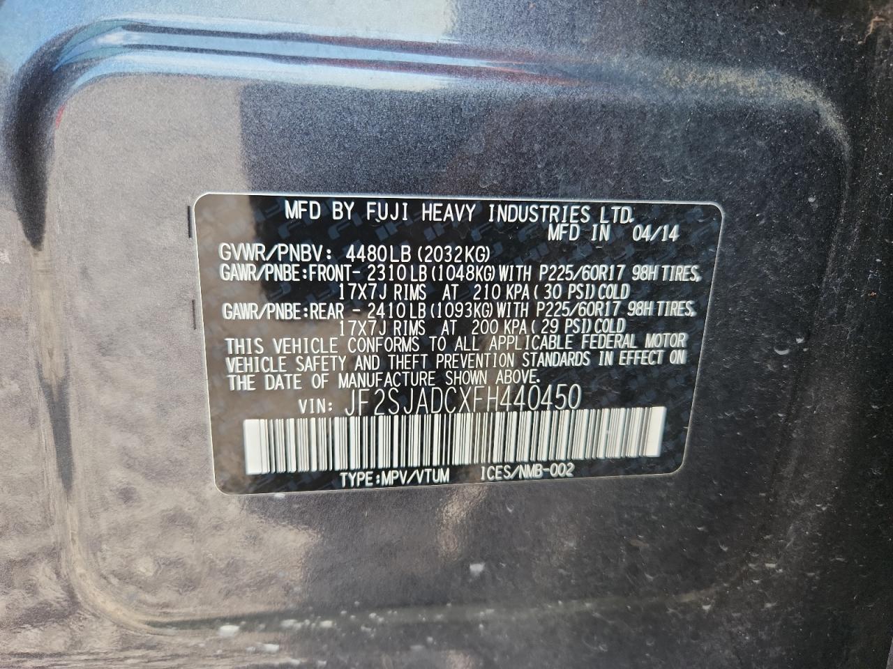 2015 Subaru Forester 2.5i Premium Серый vin: JF2SJADCXFH440450