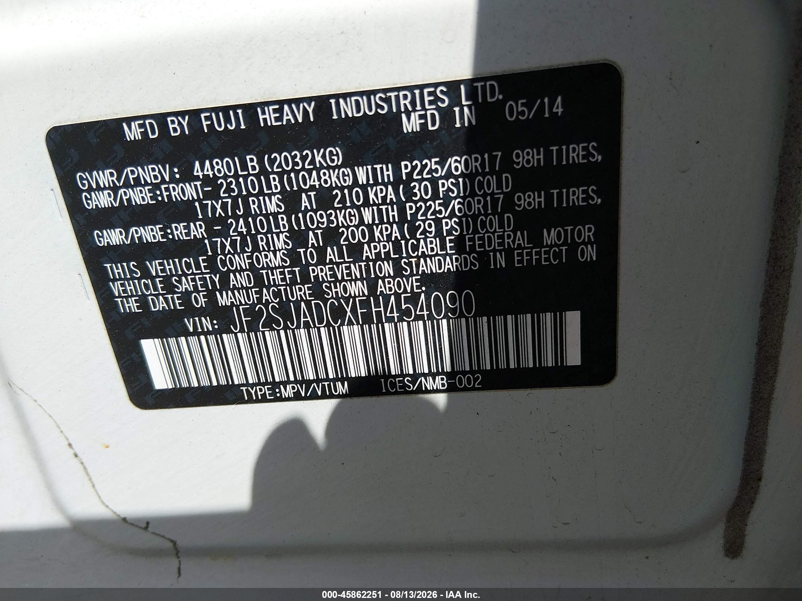 2015 Subaru Forester 2.5i Premium White vin: JF2SJADCXFH454090