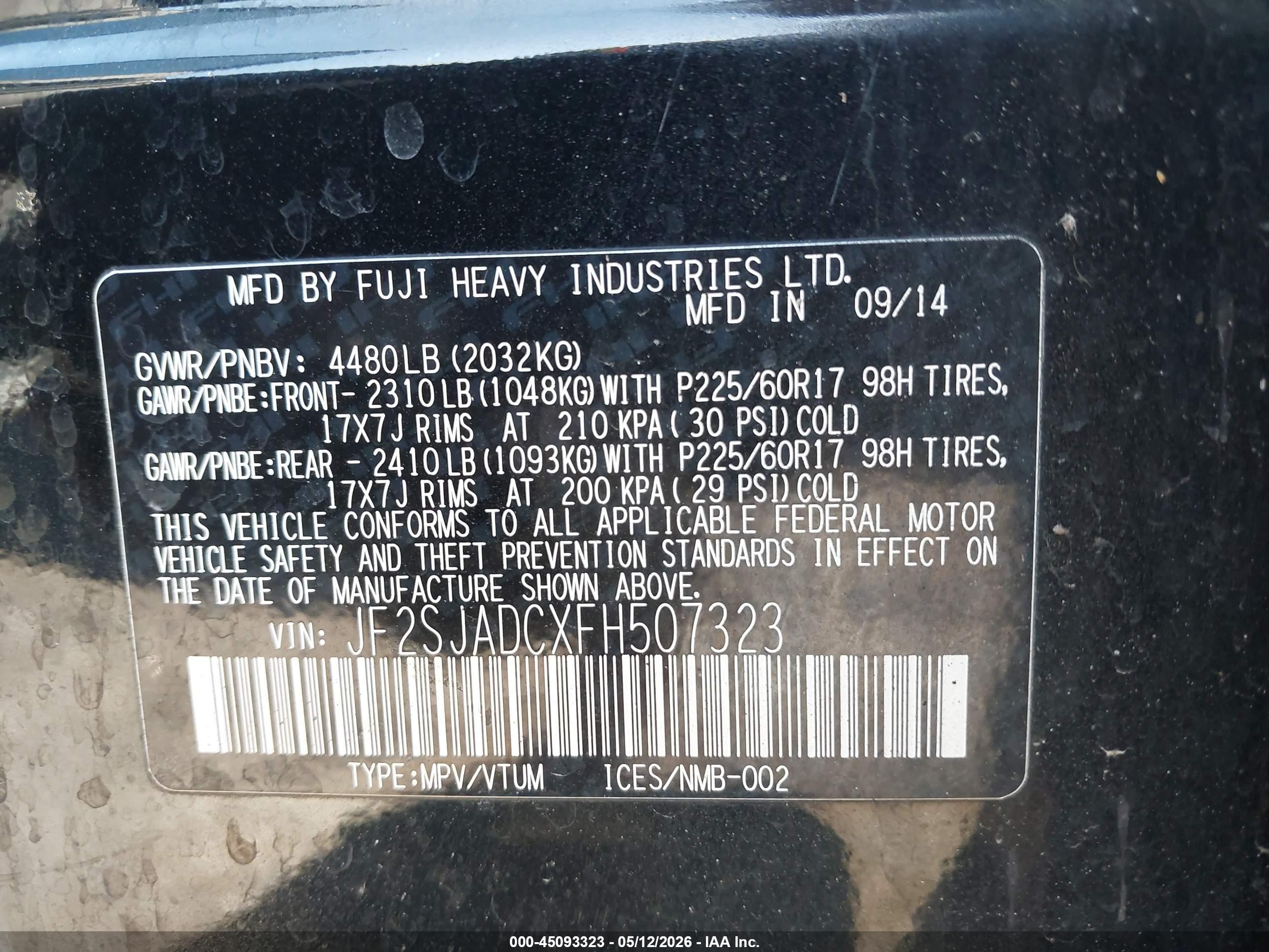 2015 Subaru Forester 2.5i Premium Black vin: JF2SJADCXFH507323