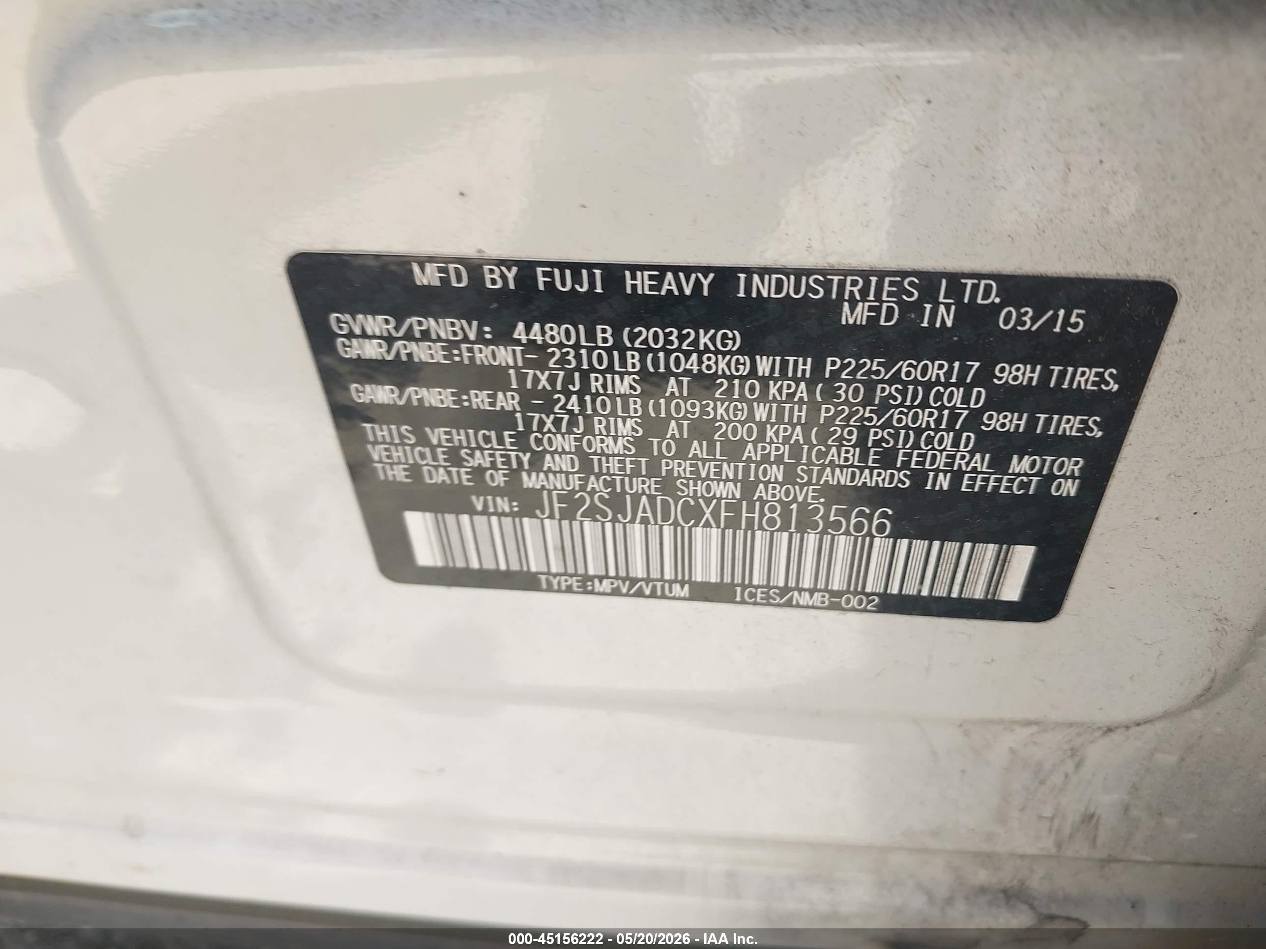 2015 Subaru Forester 2.5i Premium White vin: JF2SJADCXFH813566